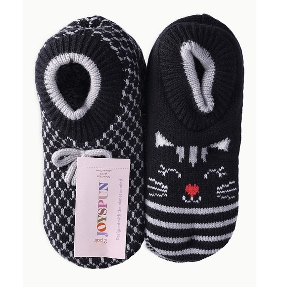 2-Pack Joyspun Cat face Knit Slipper Socks - Women's size 4-10 - Picture 2 of 6